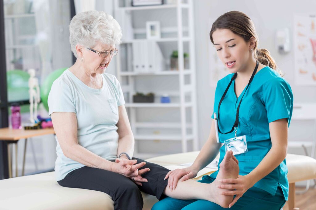 A nurse helped the veteran foot by evaluating how to treat it and helping to relax her foot.